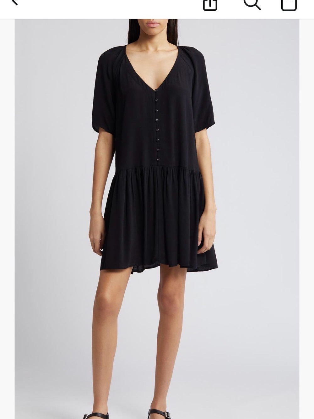 Treasure & Bond Black V-Neck Button Smock Mini Dress